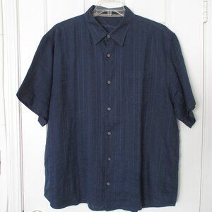 Tommy Bahama Mens S/S Dark Blue Linen Casual Resort Hawaiian Shirt - Size XL